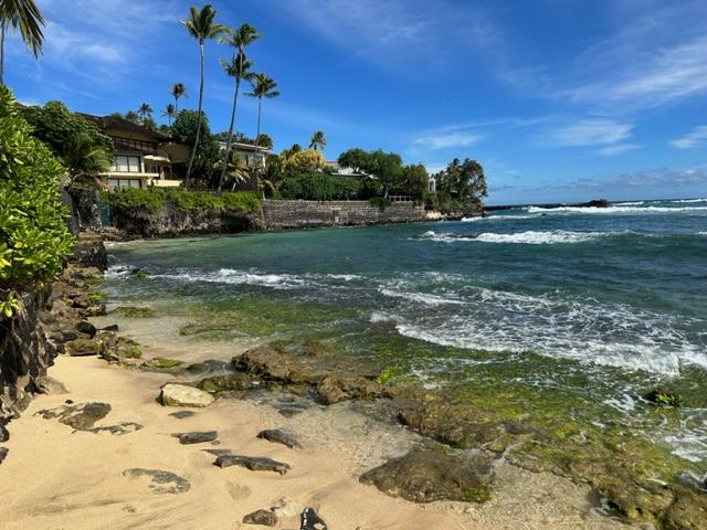 Gorgeous photo of tropical rocky moss covered beach with photo by Hawaii Concierge Couseling by Bruce Berger
